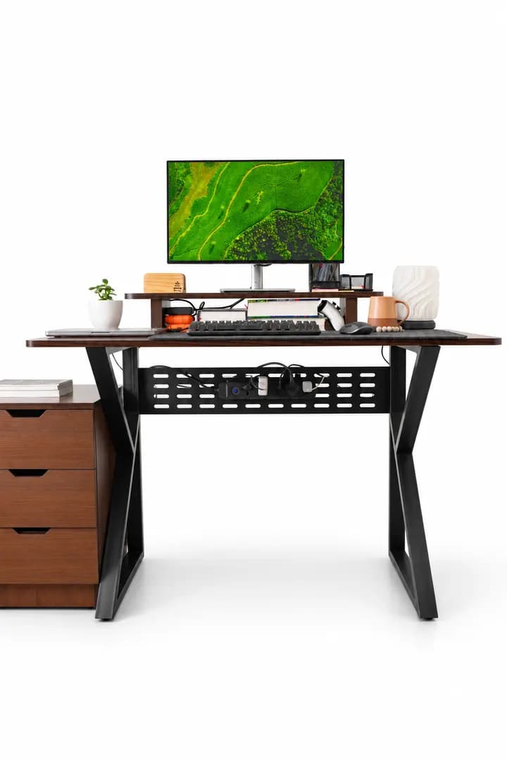 study desk triangle leg with side drawer front view
